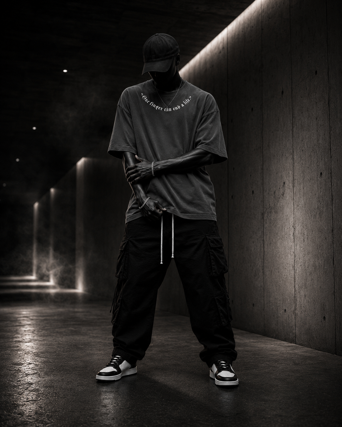 One Finger Oversized Faded T-Shirt