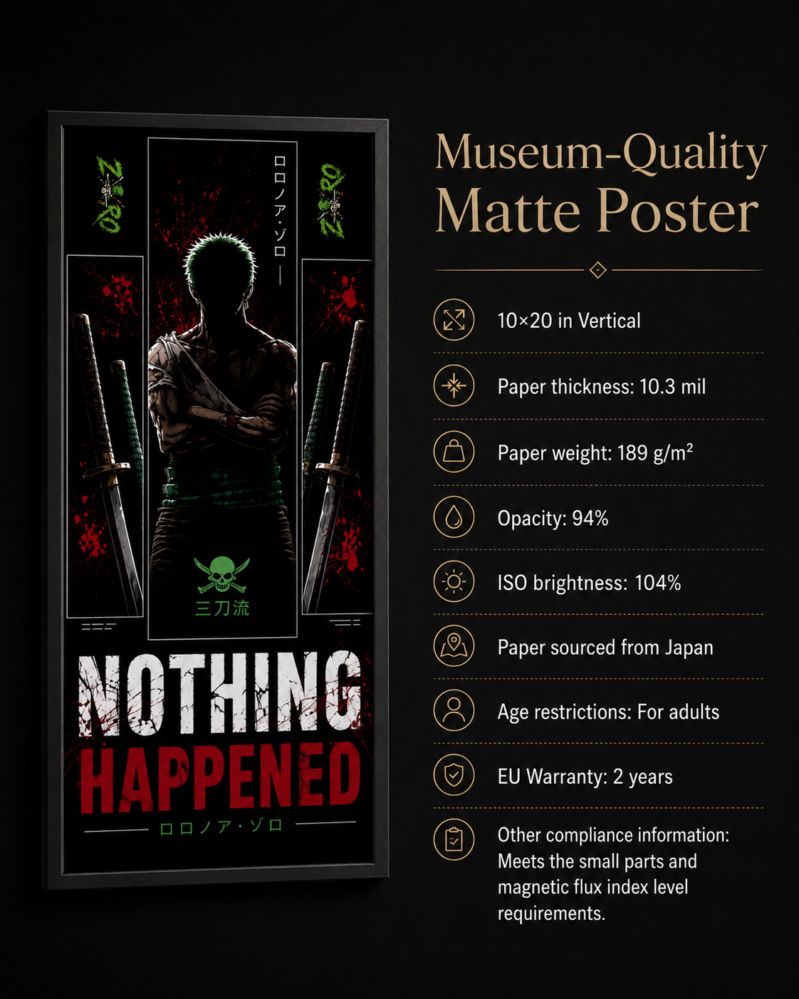 Nothing Happened Samurai Poster – 10″×20″ Vertical Matte Poster