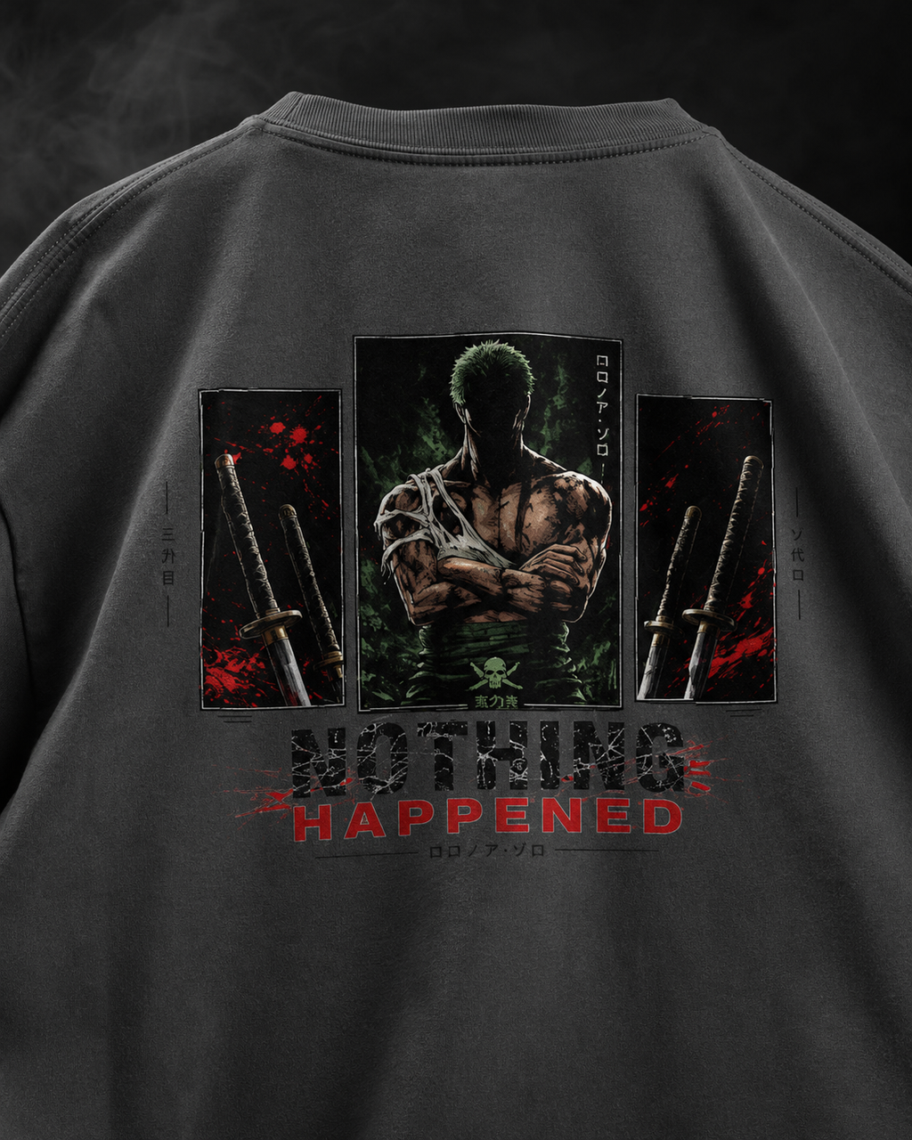 Zoro Inspired Oversized Faded T-Shirt – Nothing Happened Edition