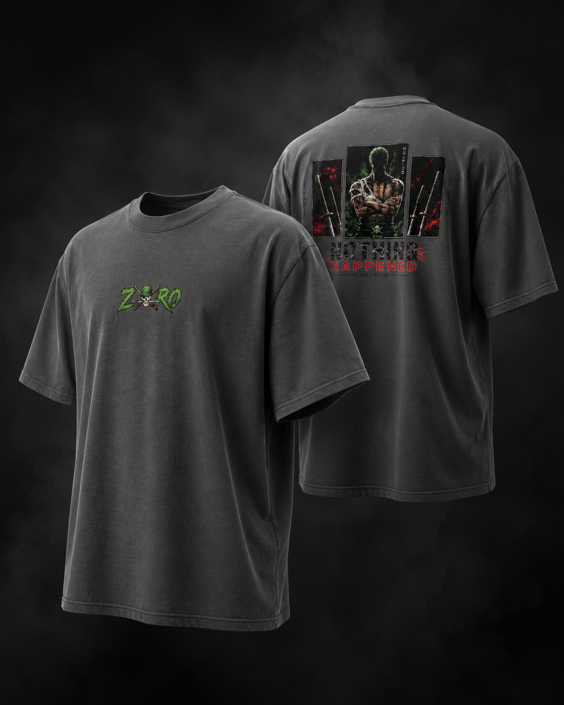 Zoro Inspired Oversized Faded T-Shirt – Nothing Happened Edition