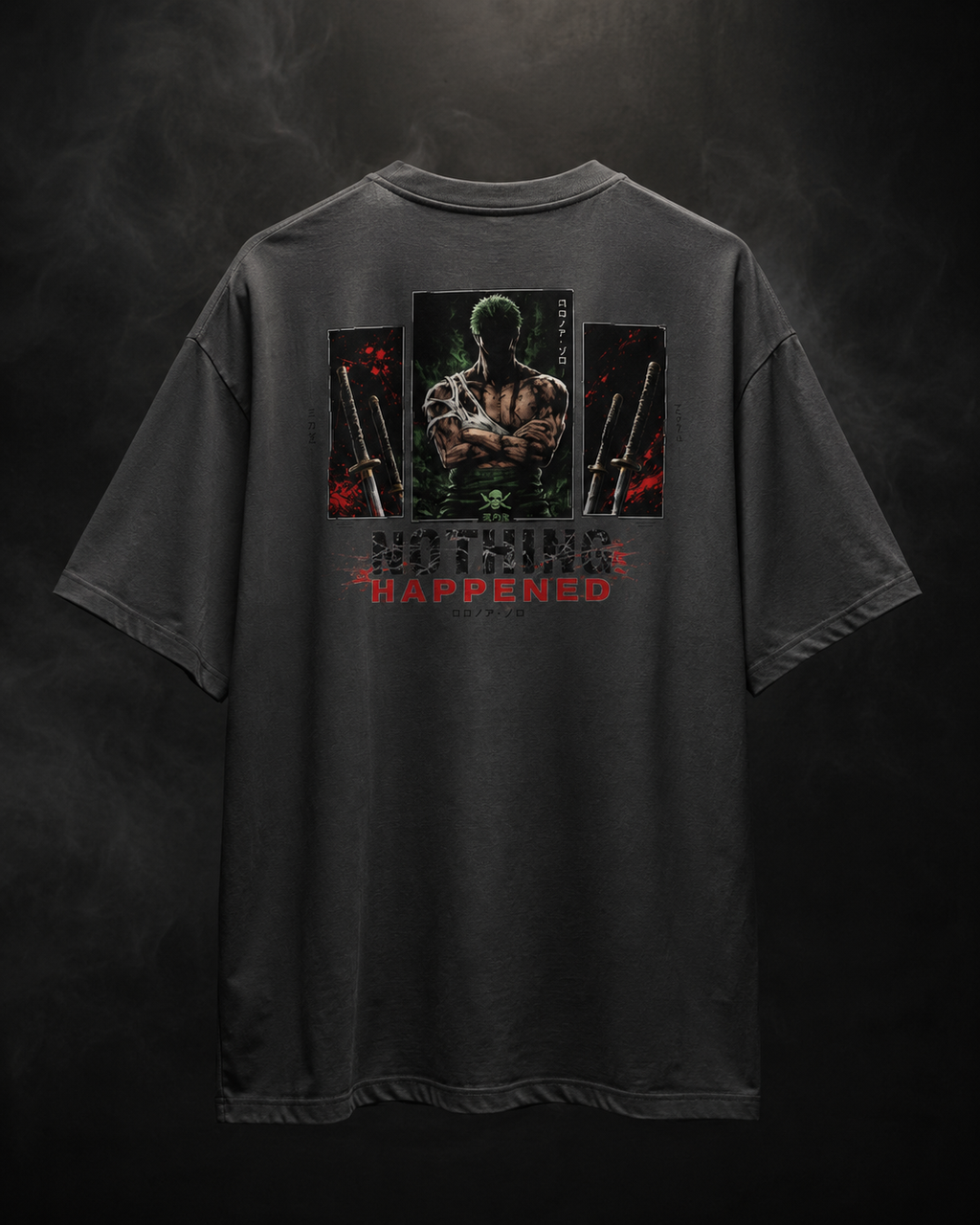 Zoro Inspired Oversized Faded T-Shirt – Nothing Happened Edition