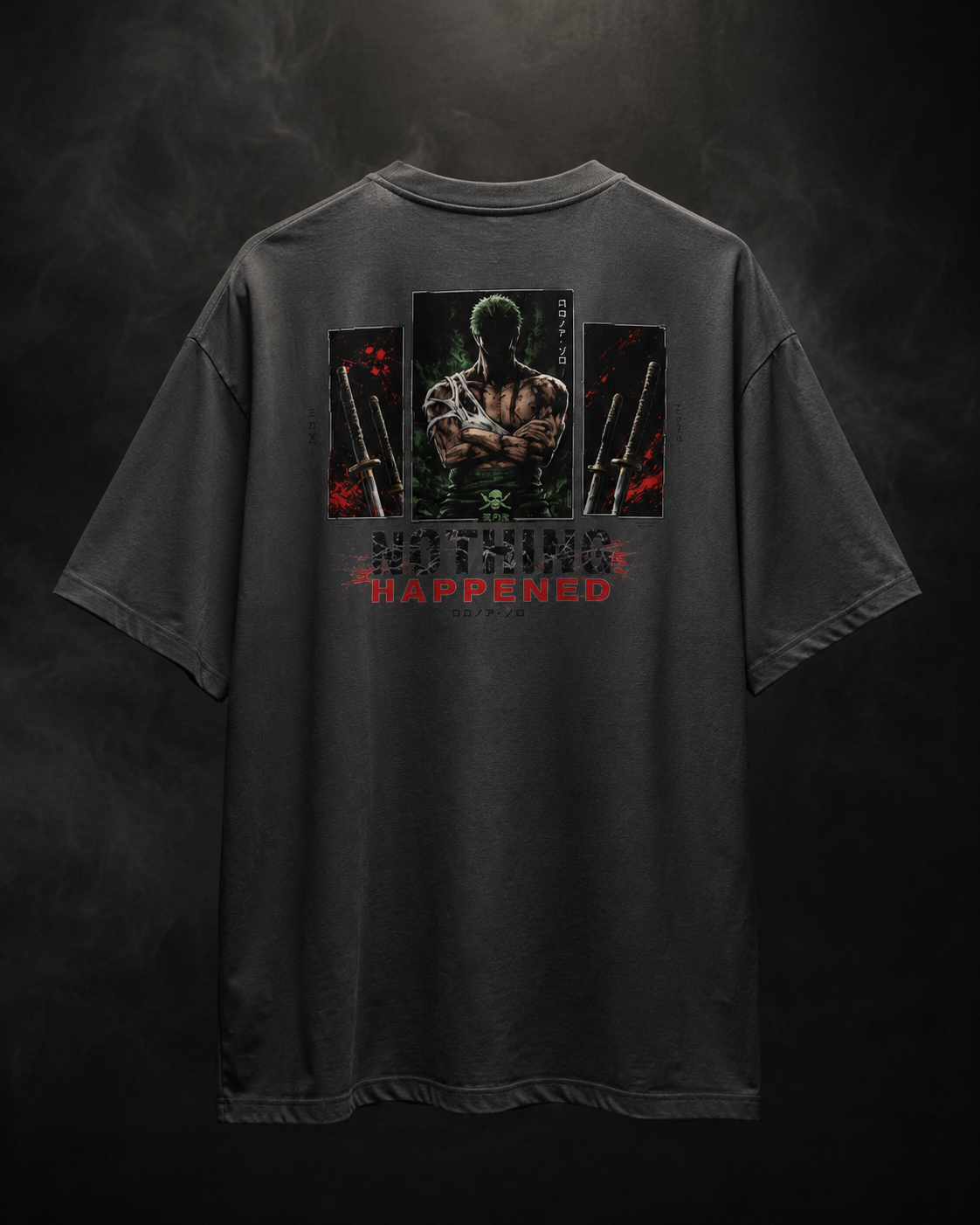 Zoro Inspired Oversized Faded T-Shirt – Nothing Happened Edition