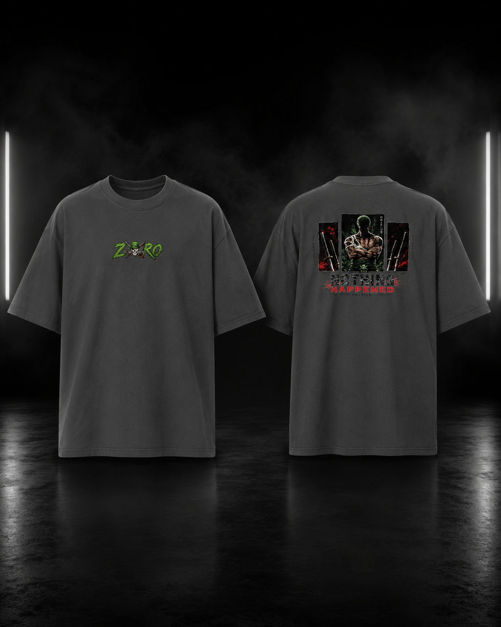 Zoro Inspired Oversized Faded T-Shirt – Nothing Happened Edition