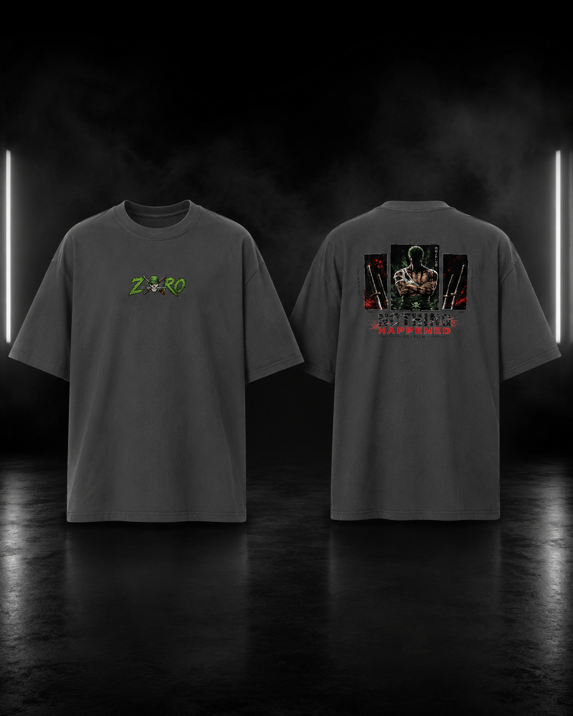 Zoro Inspired Oversized Faded T-Shirt – Nothing Happened Edition